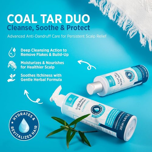 Roycederm Coal Tar Shampoo & Conditioner Set - 2% Coal Tar Extract for Dandruff Relief | Soothes Itchy Scalp & Hydrates Hair