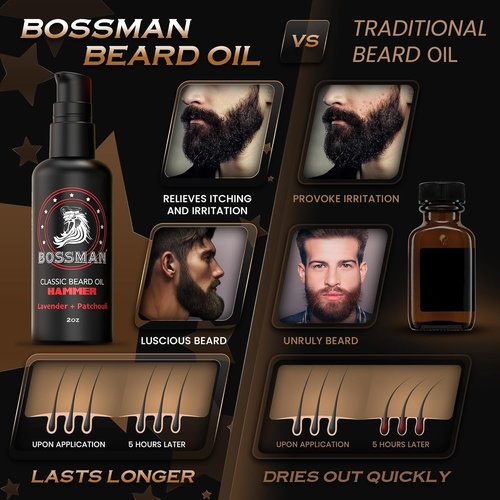 Bossman Organic Mustache & Beard Oil - Natural Moisturizer with Jojoba, Argan & Avocado Oils | 2 oz - Hammer Scent