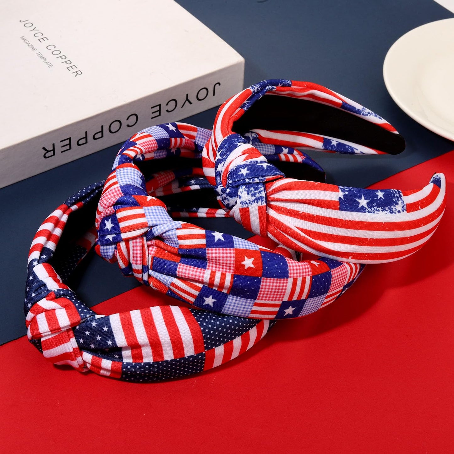 JERTOCLE 4th of July Knotted Headband for Women Patriotic Stars Flag USA Stripe Headbands American Flag Red White Blue Hairband Independence Day Hair Accessories Gifts