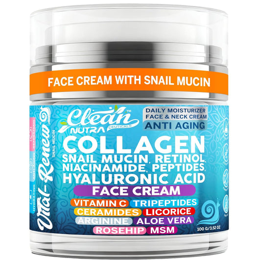 Skiennix Snail Mucin Collagen Face Cream - Anti-Aging Moisturizer with Retinol & Vitamin C - 3.52 oz