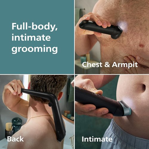 Philips Norelco Body Groomer 9000 Series - 100% Showerproof Men's Hair Trimmer & Intimate Shaver with UV Cube Cleaner & Adjustable Back Attachment
