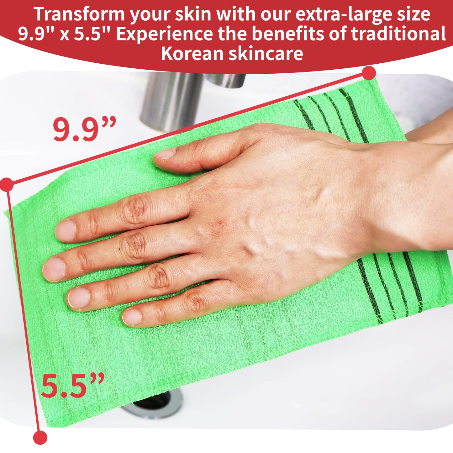 etreetowel Extra Large Size 9.9" x 5.5" (6 PCs) Korean Asian Exfoliating Bath Washcloths Mitt Scrub for Body washcloth Glove Viscose Rayon Towel for Soft Skin Korea Made