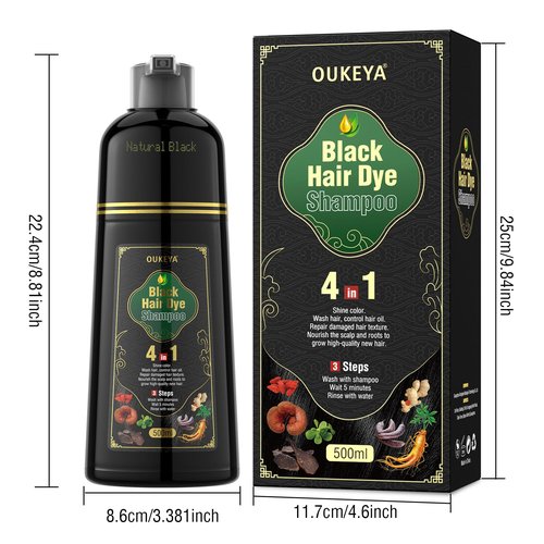 OUKEYA Black Hair Dye Shampoo 4 In 1, Hair Color Shampoo for Gray Hair Coverage for Women & Men, Instant Natural Herbal Ingredients Color, Professional Salon-Level Treatments