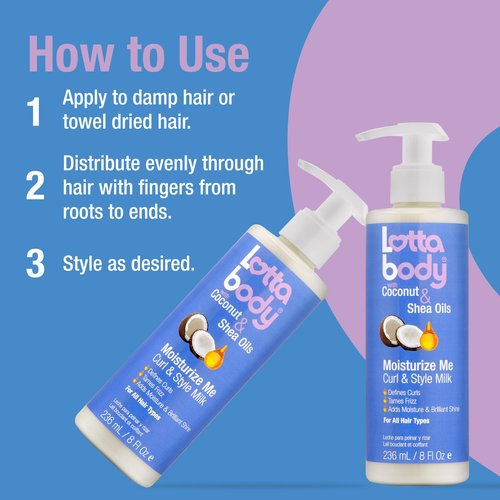 Lottabody Moisturize Me Curl and Style Milk with Coconut & Shea Oils, Lightweight Moisture-Rich Curl-Defining & Frizz-Control Styling Milk for Natural Curly, Coily & Relaxed Hair, 8 oz