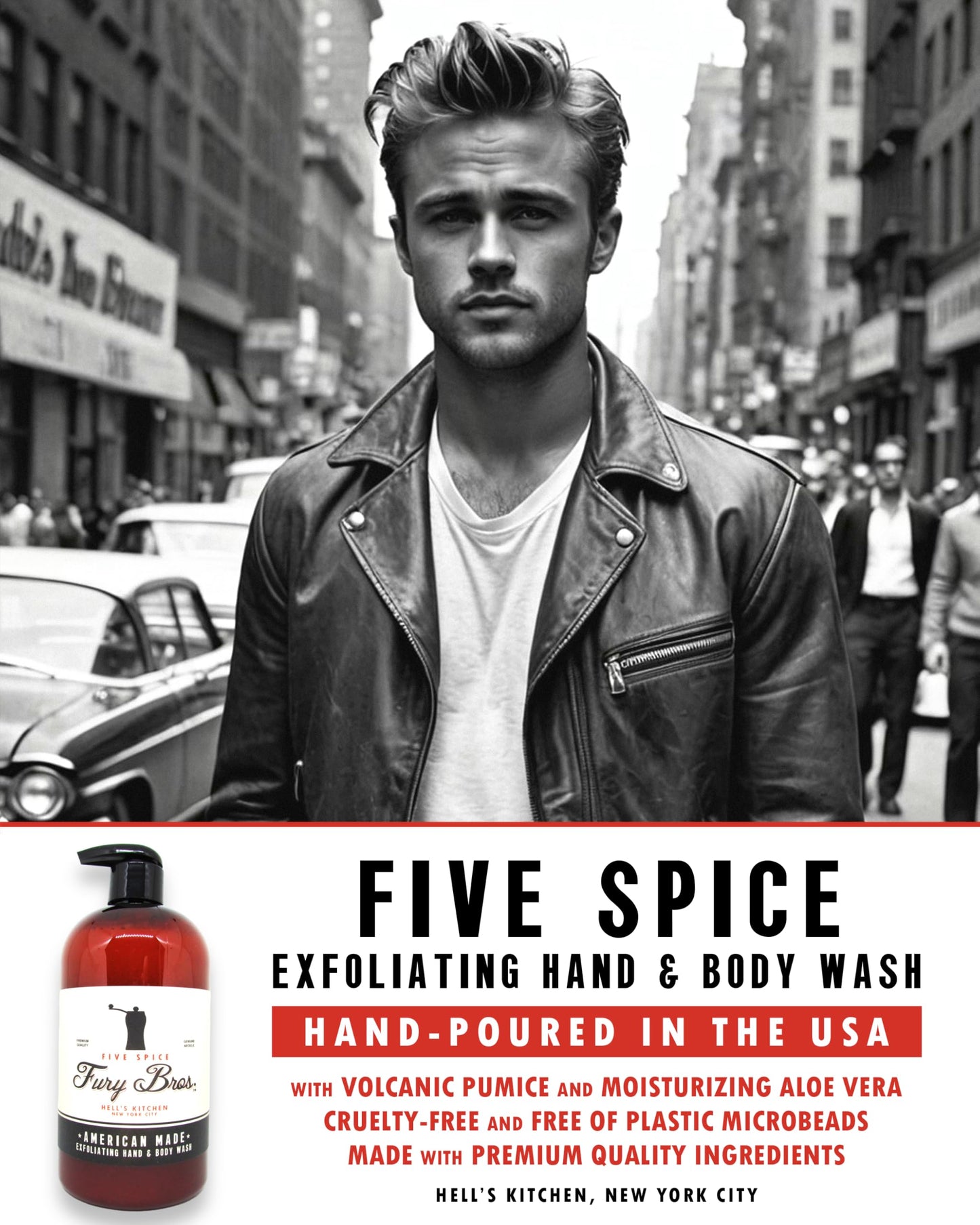 FURY BROS. Black Series Hand & Body Wash | Five Spice | Natural Ingredients | Exfoliating Volcanic Pumice | Moisturizing Aloe Vera | Made in USA | Cruelty-Free | Microbead Free | 16 oz