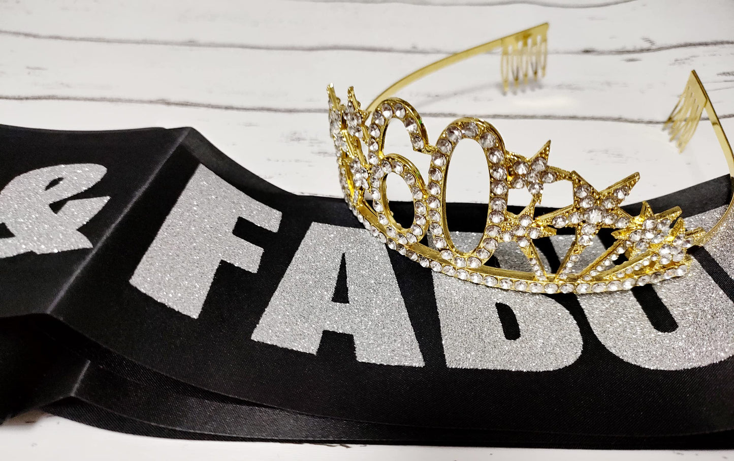 Mayin Happy 60th Birthday Tiara and Sash Gifts Crystal Rhinestone Princess Crown Birthday Queen Party Favor Supplies Gold Crowns Silver Letter Black Sash