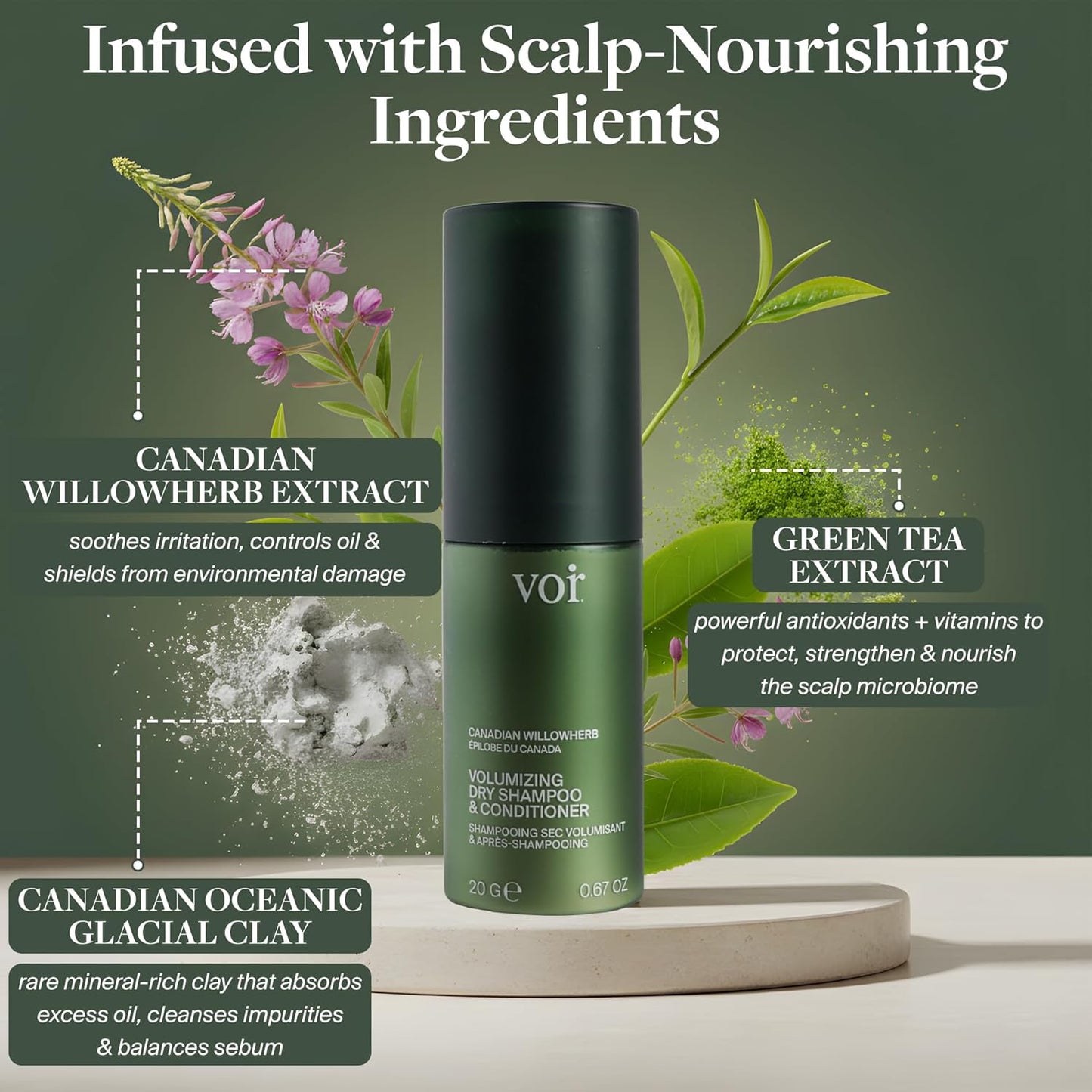 Voir Haircare Volumizing Dry Shampoo & Conditioner - Organic Powder with Willowherb & Green Tea | Travel Size 0.67 oz