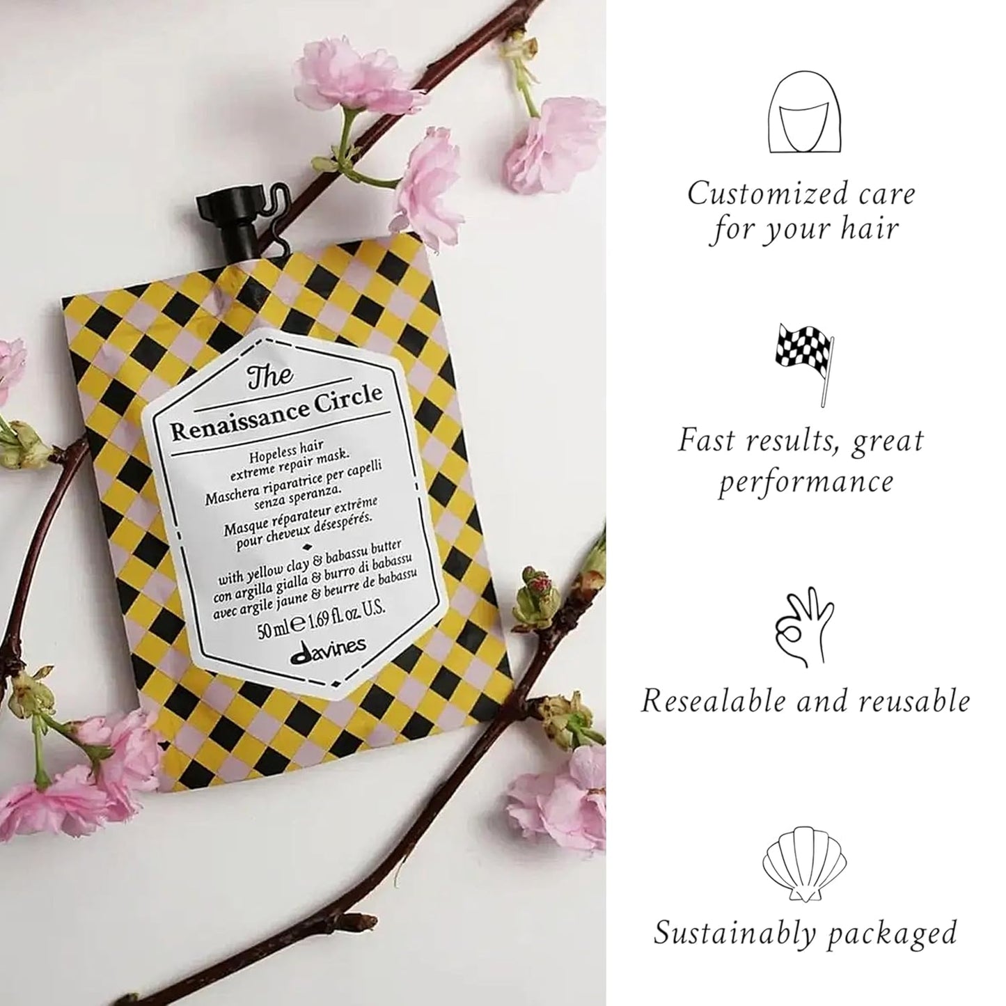 Davines The Renaissance Circle Hair Mask - Repairing Treatment for Extremely Damaged Hair | Restores Structure & Softness with Babassu Butter, 1.69 Fl Oz
