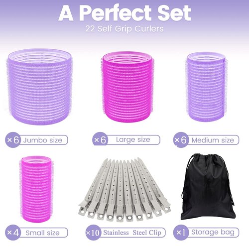 ELASO 33-Piece Hair Rollers Set - Self-Grip Rollers for All Hair Types | Includes Clips & Storage Bag