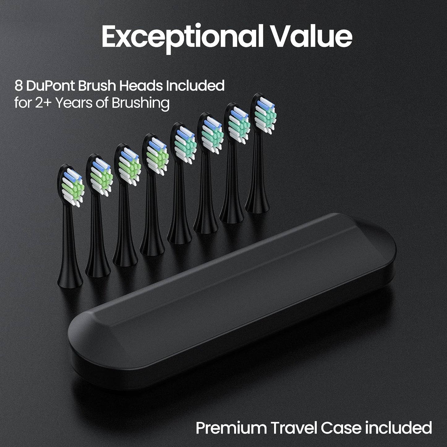 YUNCHI Sonic Electric Toothbrush for Adults, Toothbrush Electric with 8 Brush Heads, Battery Toothbrush for 55 Days, 5 Models & 2 Minutes Smart Timer, Travel Case, 44000 VPM Motor, Black