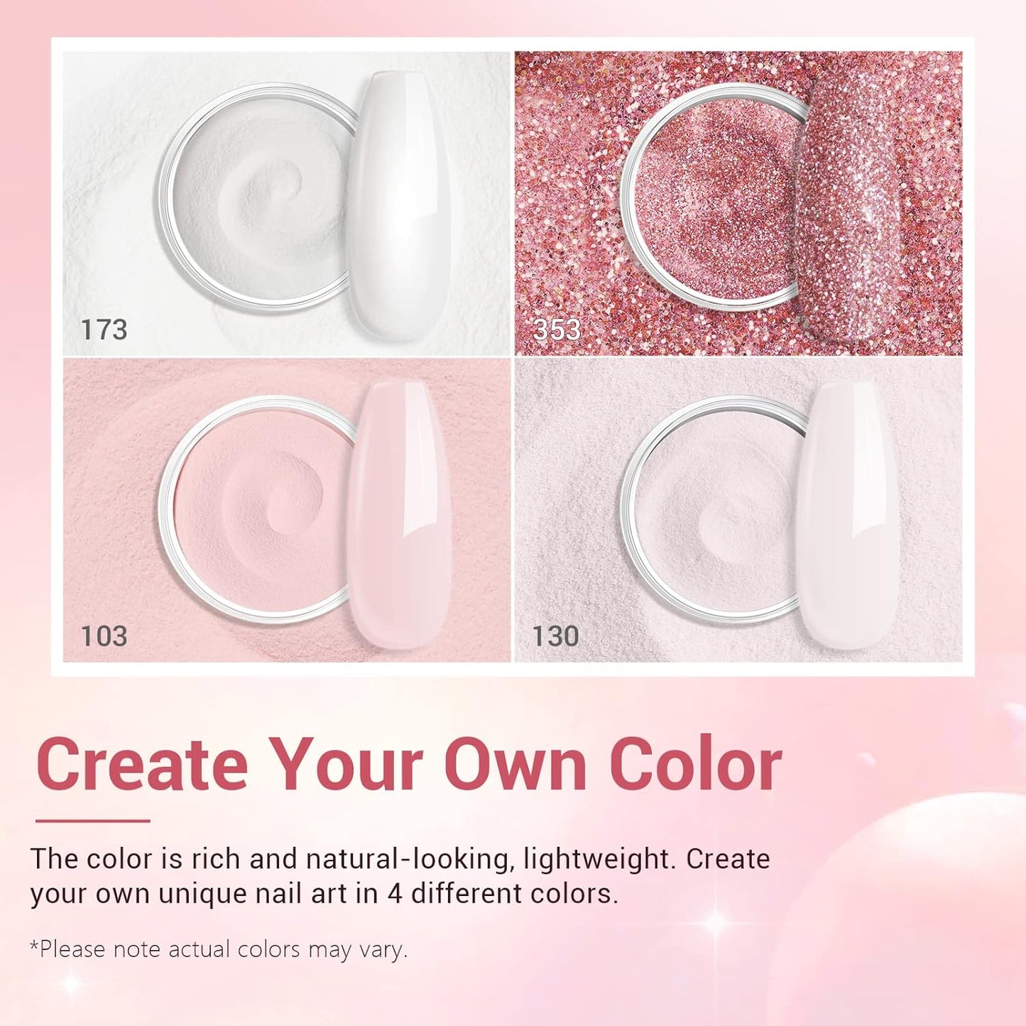 AZUREBEAUTY Dip Powder Nail Kit - 4 Colors Glitter Soft Pink French Nail Art | Base & Top Coat Included