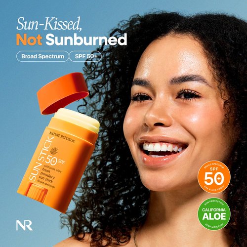 Nature Republic Aloe Fresh Powdery Sun Stick SPF 50+ - Travel Size Korean Sunscreen, No White Cast, Water-Resistant