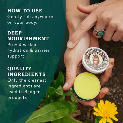 Badger Healing Balm - Organic Hand Cream for Dry, Cracked Skin | Long-Lasting Moisturizer, 2 oz Tin