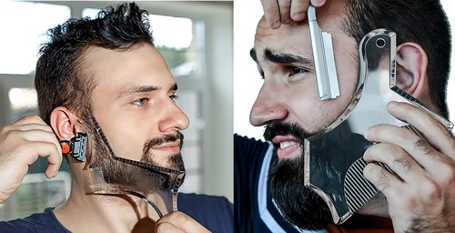 4PCS Men's Beard Shaping Tool Template, Beard Guide Shaper with Inbuilt Comb, Multi-liner Edges Shave for Curve/Straight/Neckline/Goatee/Sideburns (Clear-4pcs)