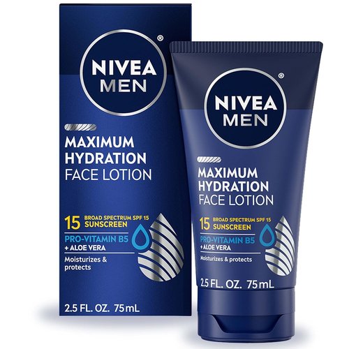 NIVEA MEN Maximum Hydration Face Lotion - SPF 15 Sunscreen for Men | 4 Pack of 2.5 Fl Oz Tubes