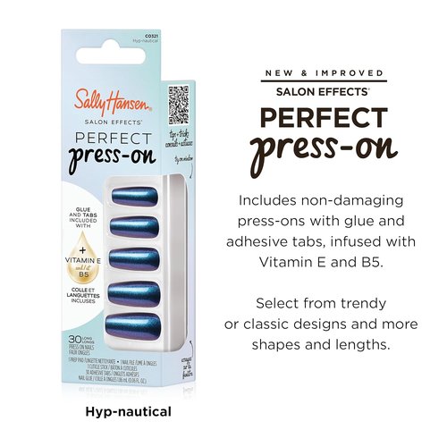 Sally Hansen Press-On Nails - Coffin Shape, Easy Application, Non-Damaging | 30 Nails & Accessories | HYP-Nautical