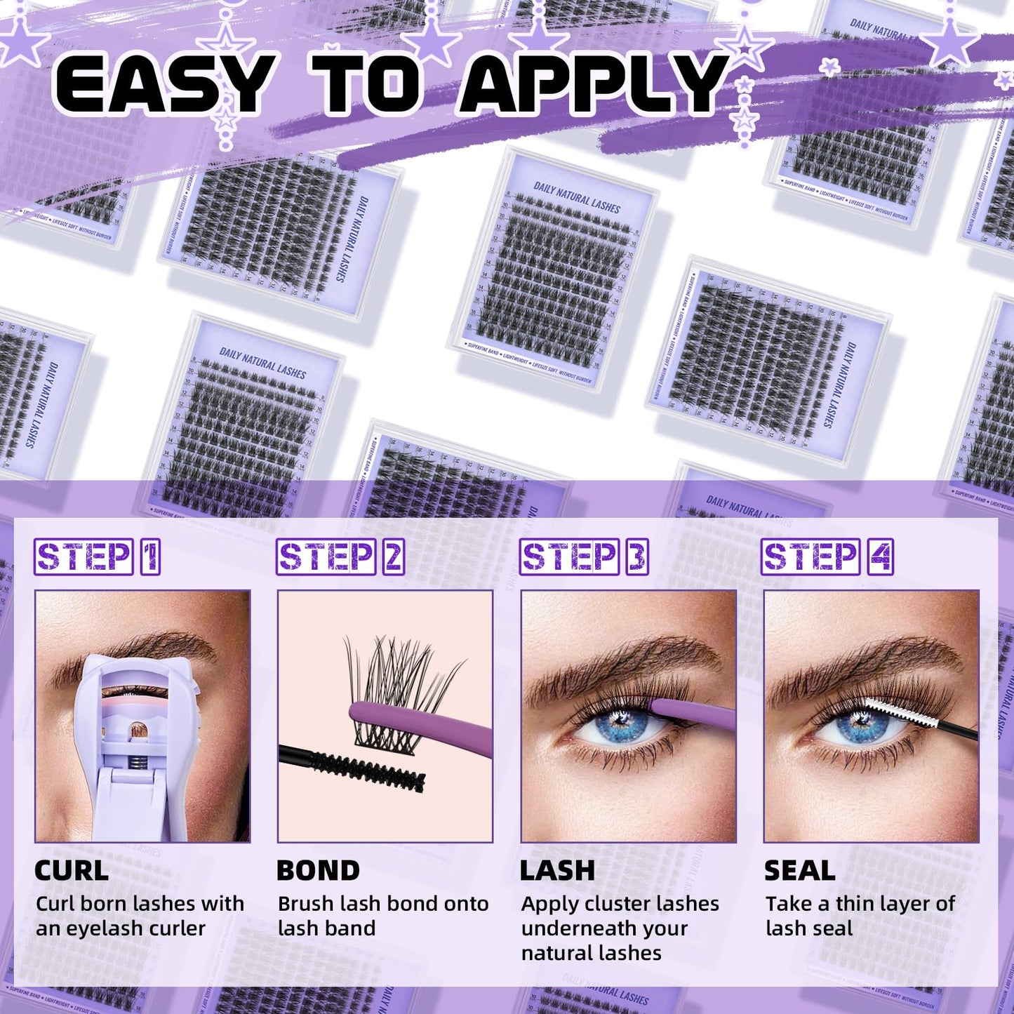 Lash Clusters Natural Cluster Eyelash Extensions 144 PCS Eyelash Clusters D Curl Z01 Individual Lashes for Beginners 8-18mm Cluster Lashes Superfine Band Eyelash Extension（Z01-D-8-18mix）