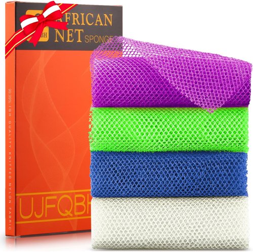 **UJFQBH African Exfoliating Net Bath Sponge Set - 4 Colorful Body Scrubbers for Daily Use**