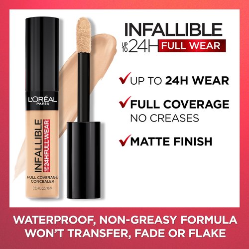 L'Oreal Paris Makeup Infallible Full Wear Waterproof Matte Concealer, Full Coverage, Eggshell, 0.33 fl. oz.