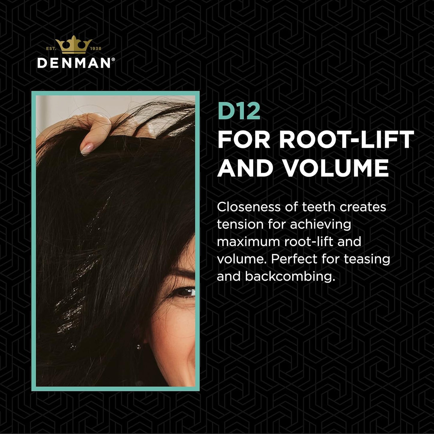 Denman Tame 'n' Tease Comb - Multifunctional Styling Tool in Classic Black