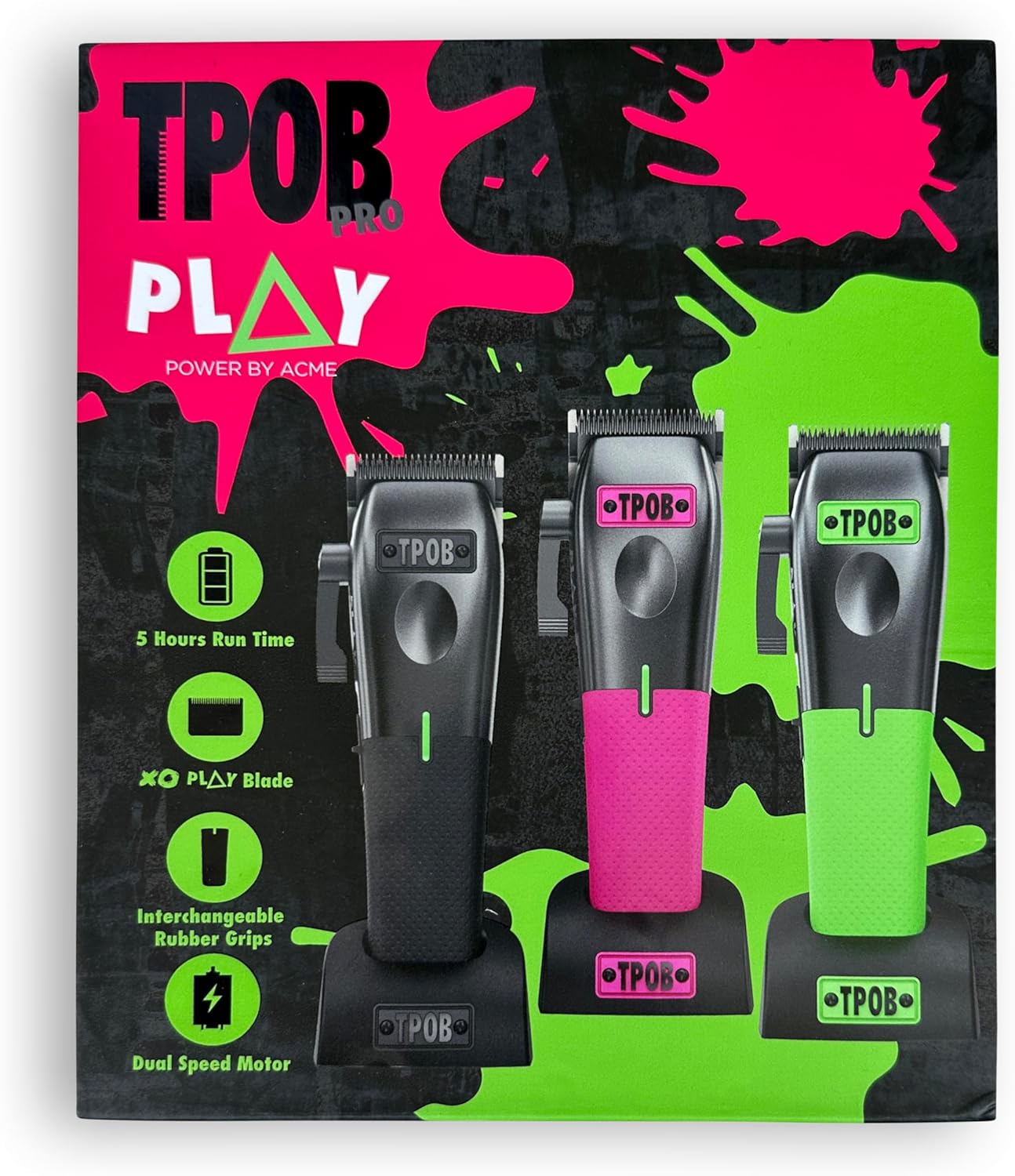 TPOB Barber Hair Clippers for Men - 7500 RPM Performance with Rubber Grips | Black/Green/Pink