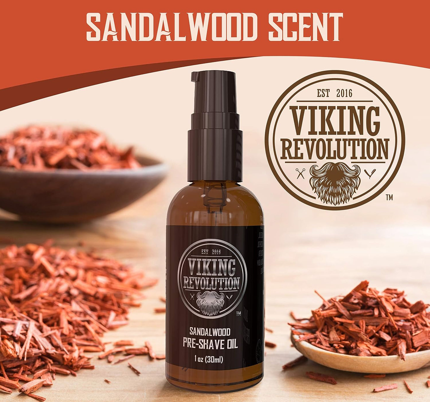 Viking Revolution Pre-Shave Oil for Men - Sandalwood Scent for Smooth, Irritation-Free Shave | 1 Fl Oz
