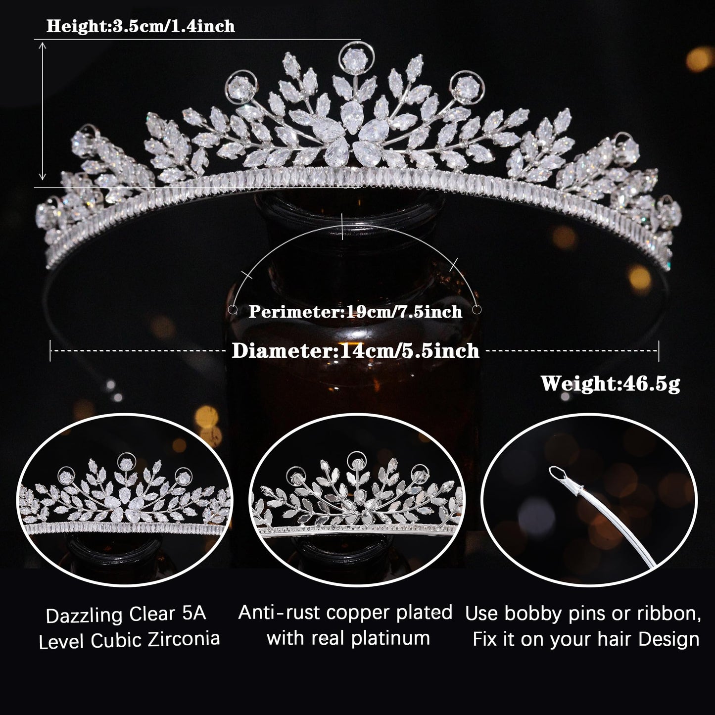 Aoligrace 5A Cubic Zirconia Wedding Tiaras and Crown for Women Small Bride Floral Headpiece Sweet 16 Quinceanera Hair Jewelry