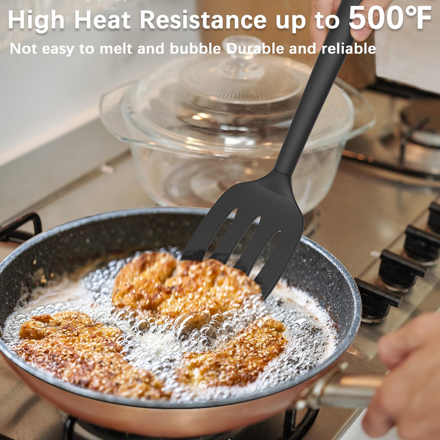 Coukre 2 Pack Silicone Spatula Set, High Heat Resistant, BPA Free Kitchen Spatula, Solid & Slotted Turner for Non-Stick Pans, Sautéing, and Flipping (2, AquaGreen)