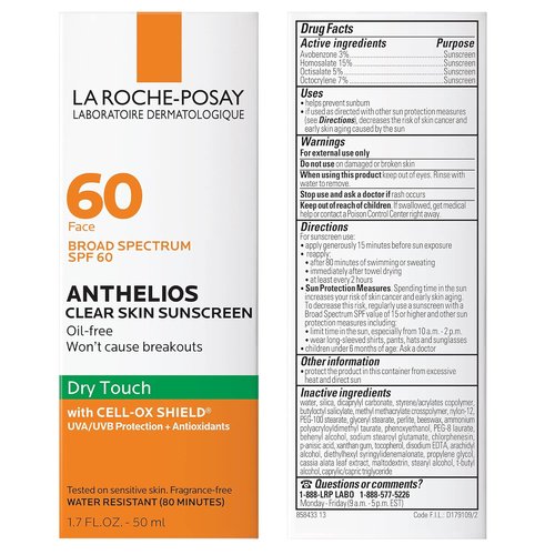 La Roche-Posay Anthelios Clear Skin Sunscreen - SPF 60, Oil-Free, Non-Greasy, Travel Size