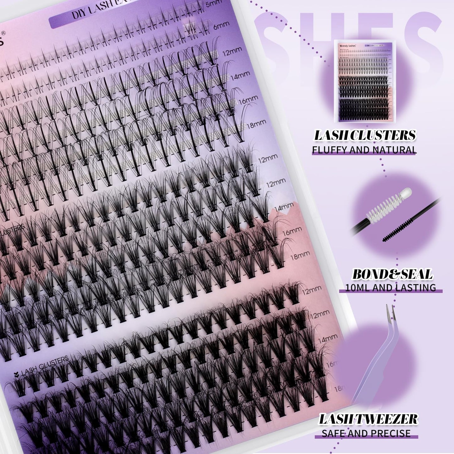 Lash Clusters Kit With Bottom Lashes 20/30D 3D Curl DIY Lash Extension Kit 12-18mm Multi-types Individual Lashes Bond and Seal, Spike, Volume Lashes Kit Lash Applicator(20/30 3DKit)