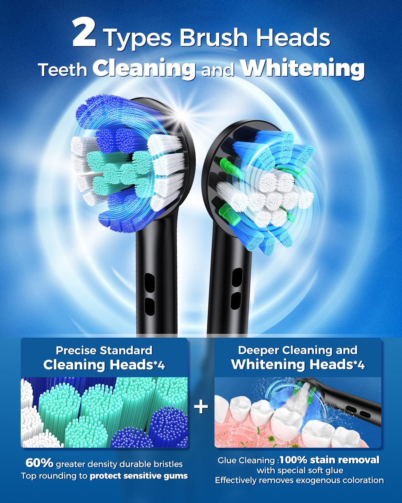 TEETHEORY Rotating Electric Toothbrush for Adults with 8 Brush Heads (2 Types), 4 Modes Deep Clean Electric Toothbrush with Rechargeable Power and 2 Min Smart Timer