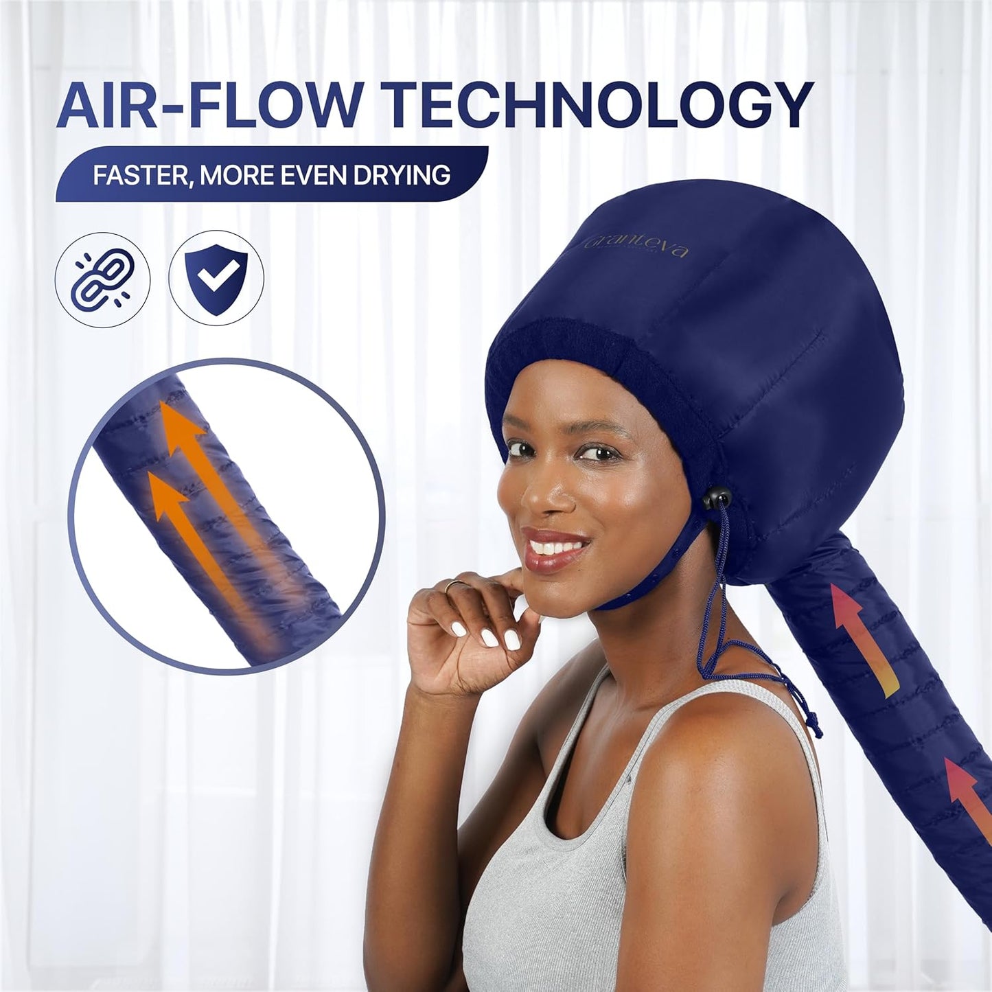 Bonnet Hair Dryer w/A Headband Integrated That Reduces Heat Around Ears & Neck - Diffuser Cap for Hair Dryer Curly Hair, Speeds Up Drying Time, Deep Conditioning at Home - Large (Purple)