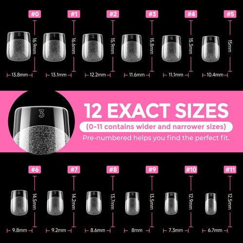 UNA GELLA Extra Short Square Nail Tips XS 216pcs Pre-Shape Extra Short Square Press on Nails Gel Tips Full Cover Acrylic Nails False Nails for DIY Salon 12 Sizes