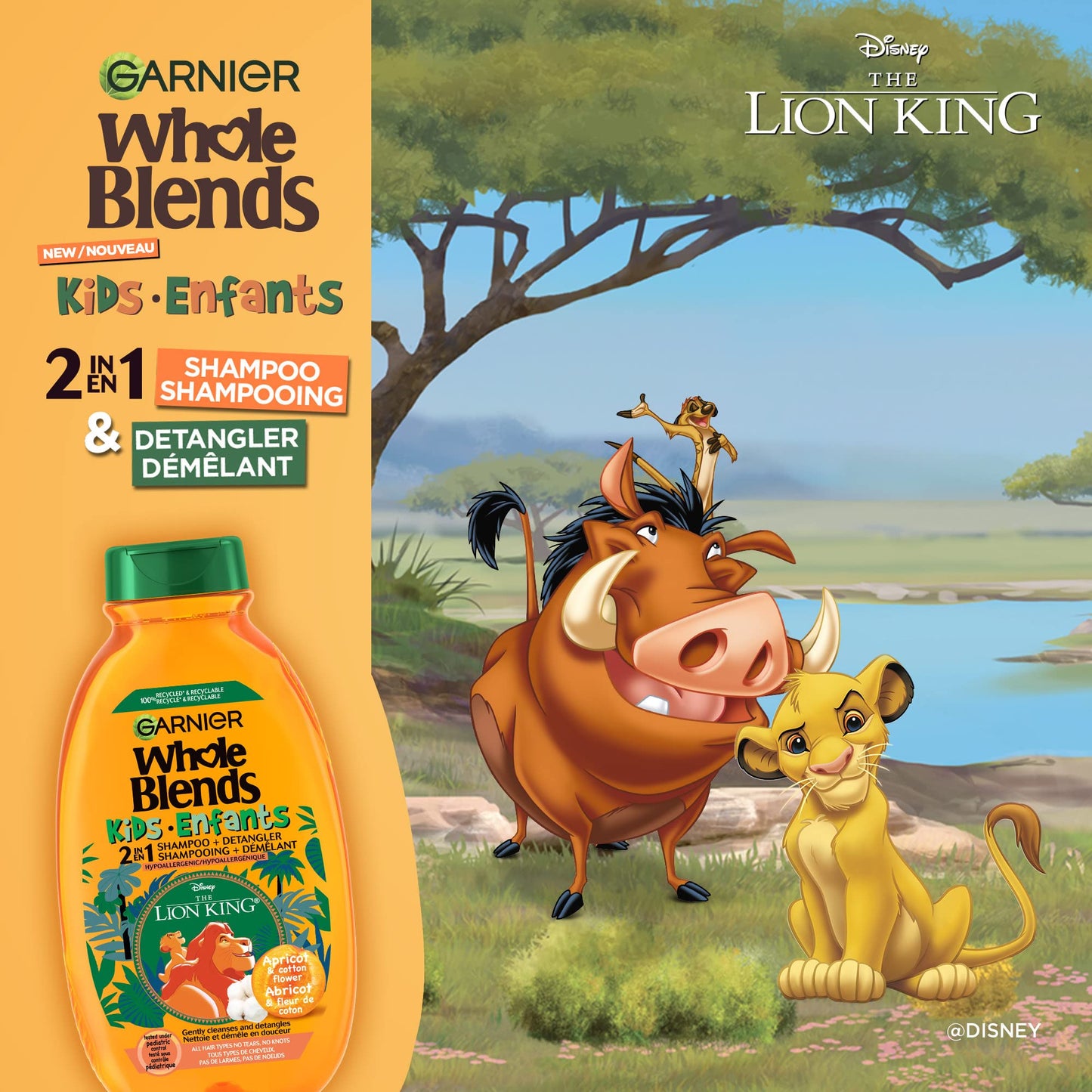 Garnier Whole Blends Kids 2-in1 Shampoo, Apricot and Cotton Flower 250 mL