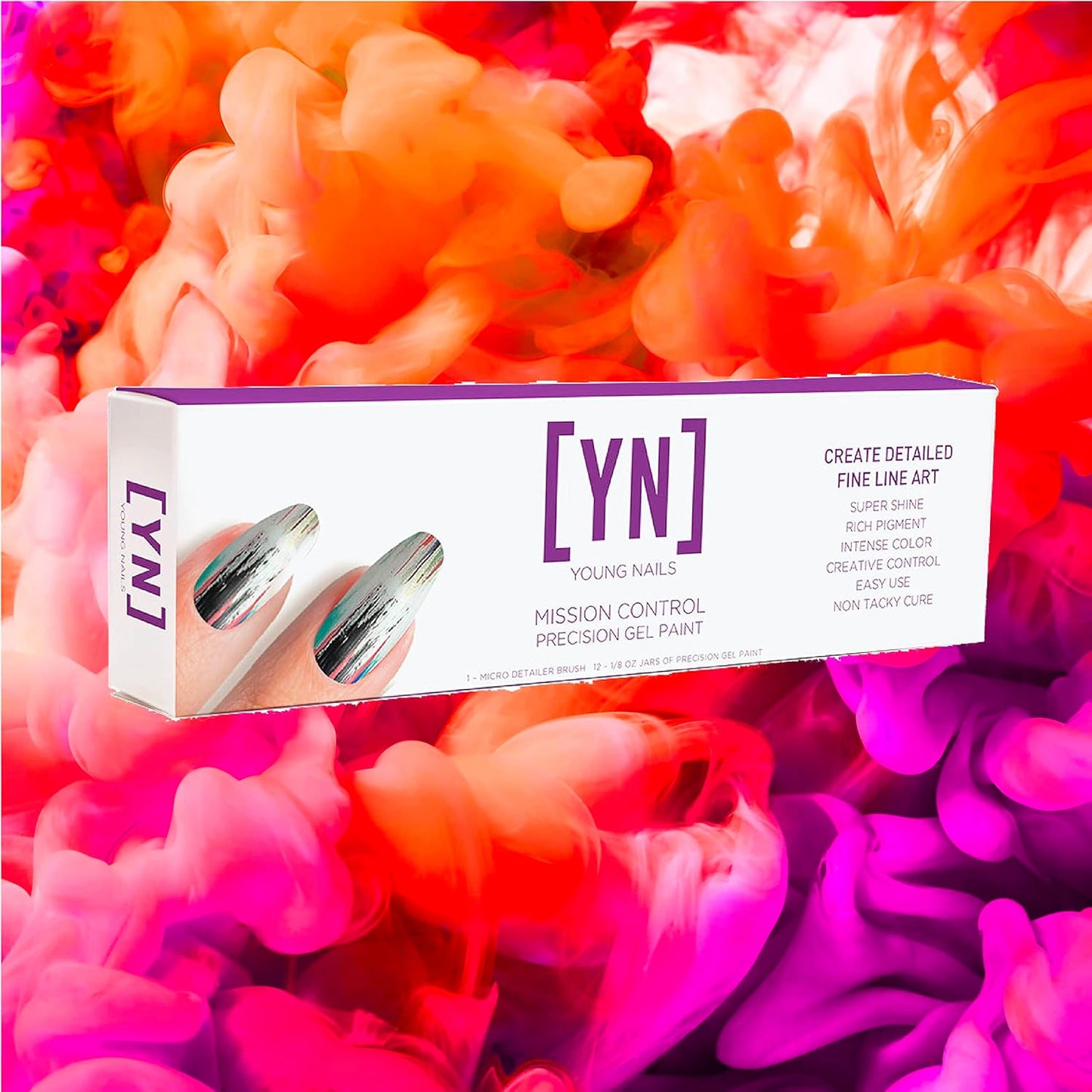 Young Nails Mission Control Precision Gel Kit - Nail Art Gel Paint with 12 Colors & LED Light Cure