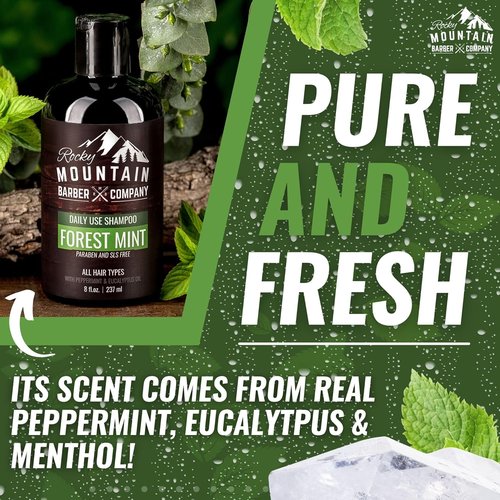 Rocky Mountain Barber Company Men's Shampoo - Tea Tree Oil, Peppermint & Eucalyptus | All Hair Types