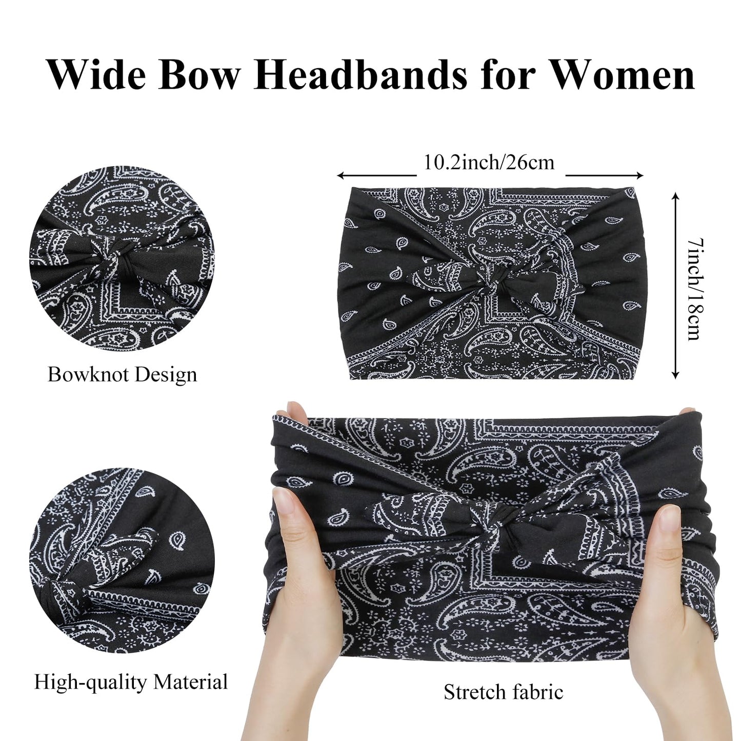 Huachi 6 Packs Bow Headbands for Women 7’’ Extra Wide Printed Head Bands for Women’s Hair Non Slip Headwraps Workout Turban Hair Accessories