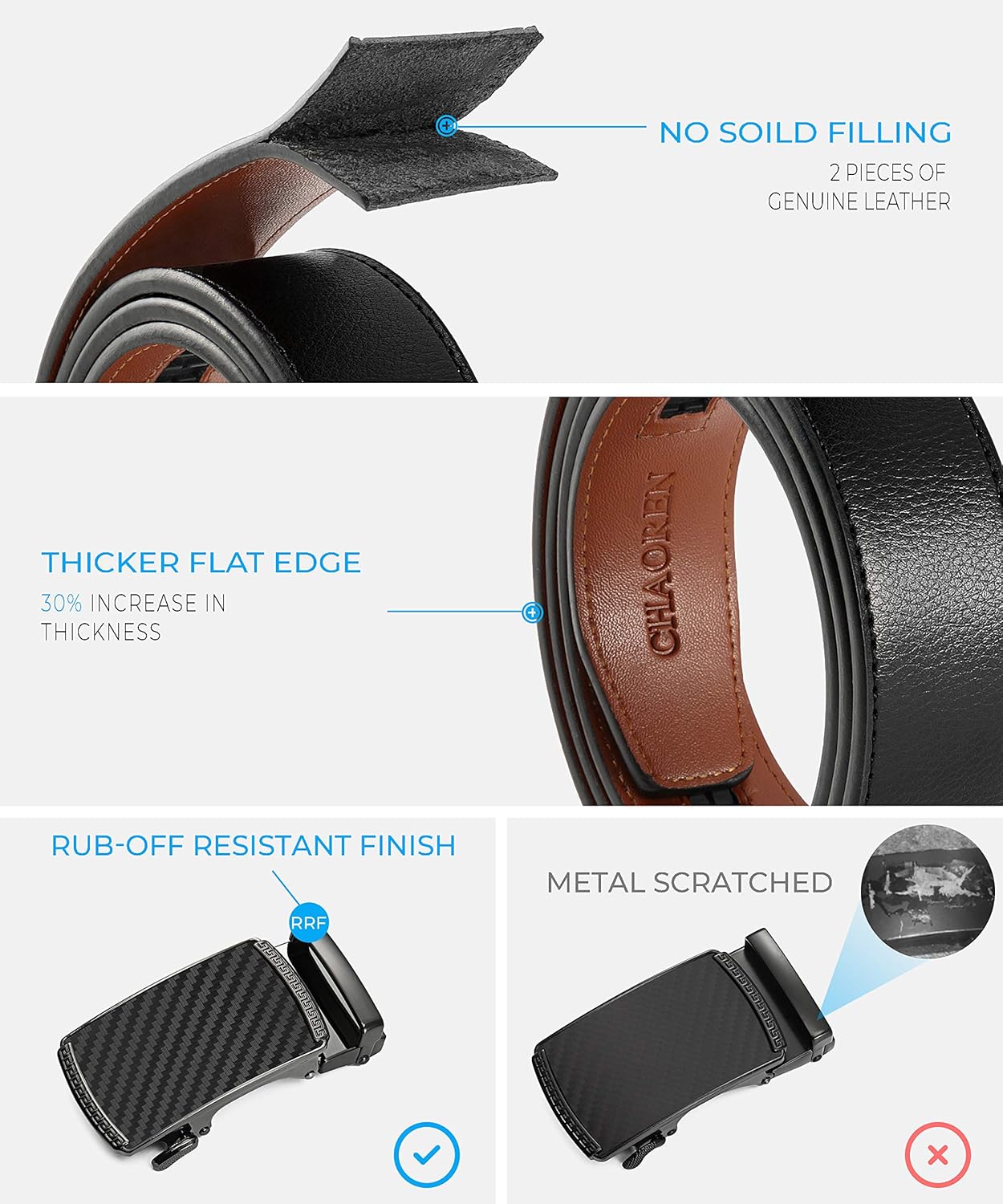 CHAOREN Men's Leather Ratchet Belt - Customizable Fit for Effortless Style | 35mm Width