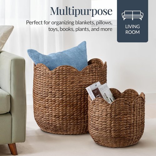 Best Choice Products 3pc Water Hyacinth Nesting Baskets - Stylish Storage Bins for Home Organization | Chestnut