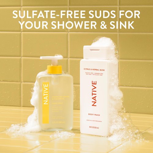 Native Liquid Hand Soap, Sparkling Lemon & Tangerine Scent, Non-Drying Formula for Soft, Smooth Hands, Made with Plant-Based Cleansers, Sulfate & Paraben Free, 13 oz Bottle