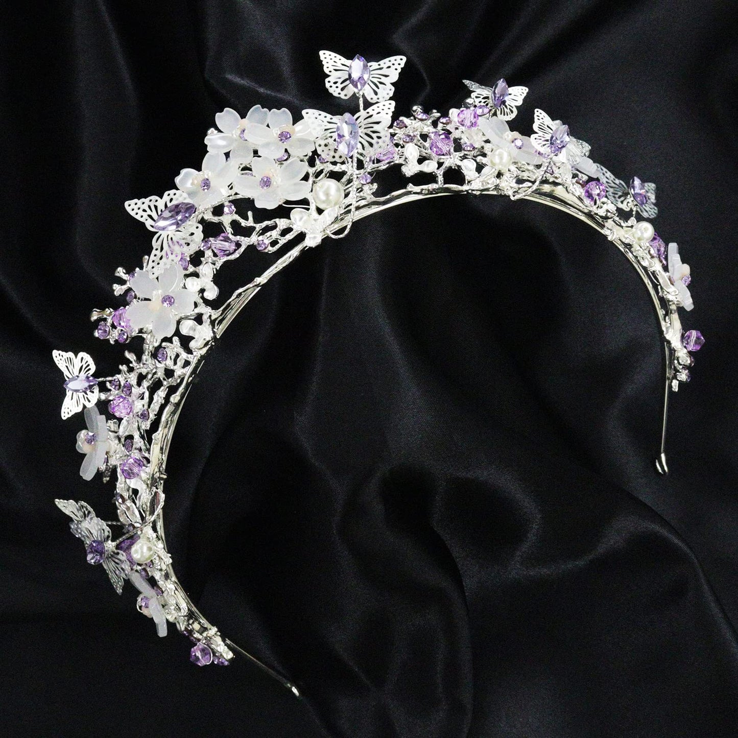 Brihasory Butterfly Queen Birthday Crowns Gold Tiaras for Bride, Crystal Royal Princess Wedding Rhinestone Headband, Costmue Party Christmas Halloween Black Prom Headpiece for Women and Girls (Purple)