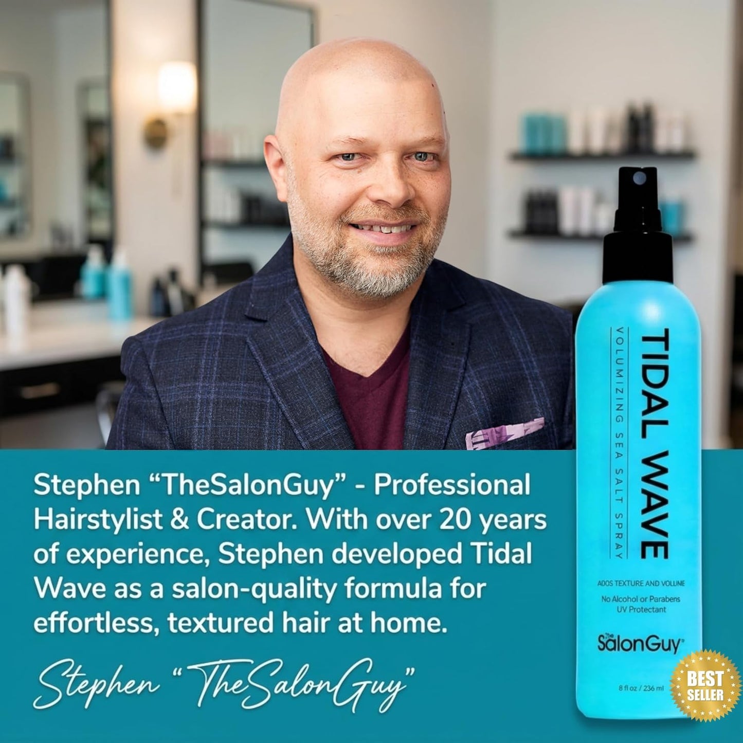 THESALONGUY Tidal Wave Sea Salt Hair Spray - Professional Volume & Texture for Beach Waves | Alcohol-Free, 8 oz