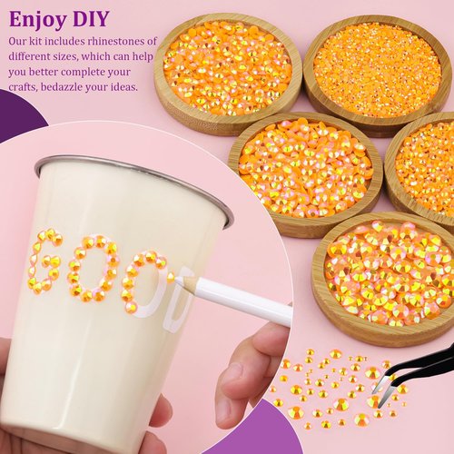 Resin Jelly Rhinestones for Crafting with B7000 Jewelry Glue, 1 Box Light Orange AB Flatback Crystal with 3Pcs 10ml Glue, Bedazzling Non Hotfix Gems for DIY Tumblers Clothing Shoes Manicure