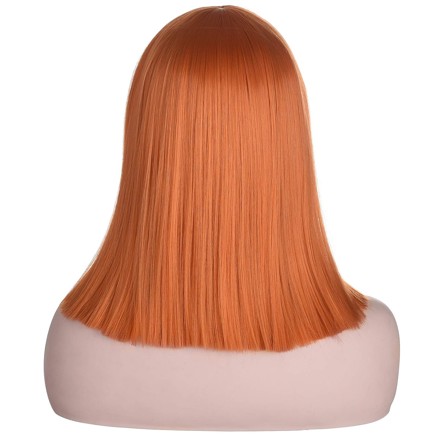 morvally Short Straight Ginger Bob Wig with Blunt Bangs Heat Resistant Hair Natural Looking Cosplay Costume Daily Wigs (14", 2735# Orange)