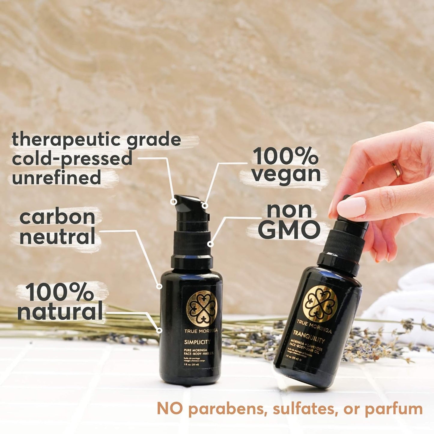 True Moringa Oil - 100% Pure Cold-Pressed Oil for Face, Body & Hair | Anti-Aging, Brightening, Vegan - Lavender, 30 ml
