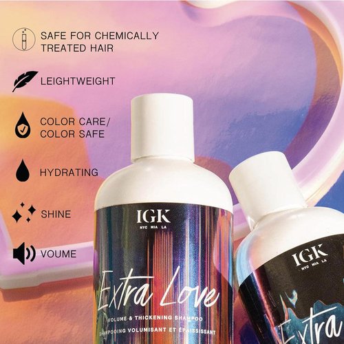 IGK EXTRA LOVE Volume & Thickening Shampoo and Conditioner Set - Vegan, Cruelty-Free | 8 oz (Pack of 2)