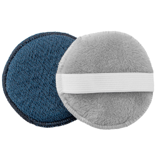 S&T INC. Gentle Face Scrubbers, Dual Sided Face Exfoliators with Elastic Strap, 3.3 Inch Diameter, 2 Pack, Navy/Grey