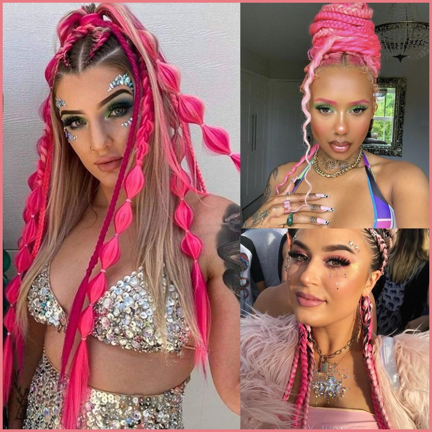 Pink+Hot Pink Pre Stretched Braiding Hair 30 Inch Box Braids 2 Packs Synthetic Crochet Braid Neat Yaki Texture Hot Water Setting Hair Extensions