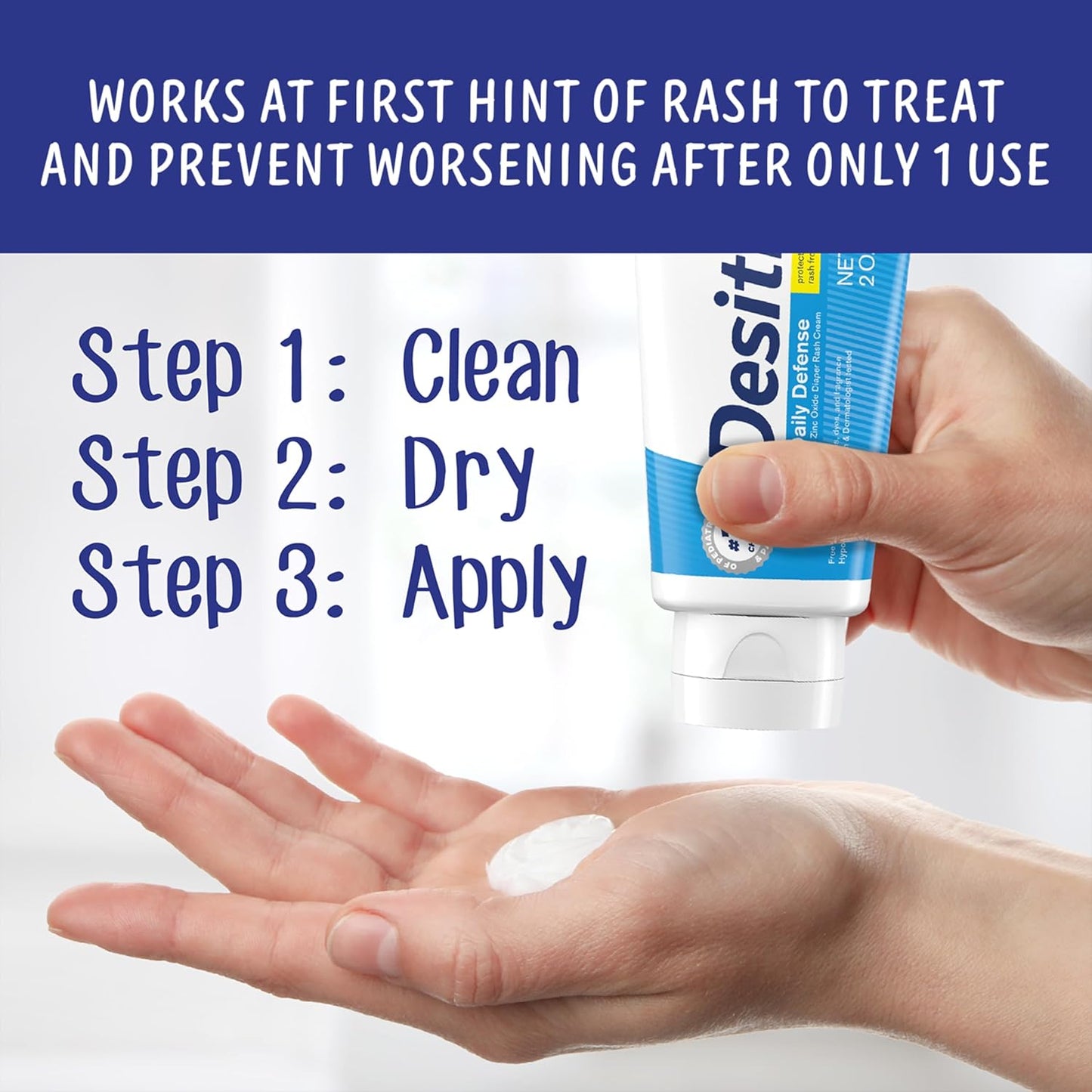 Desitin Daily Defense Baby Diaper Rash Cream - Zinc Oxide Formula, Hypoallergenic, 4.8 oz