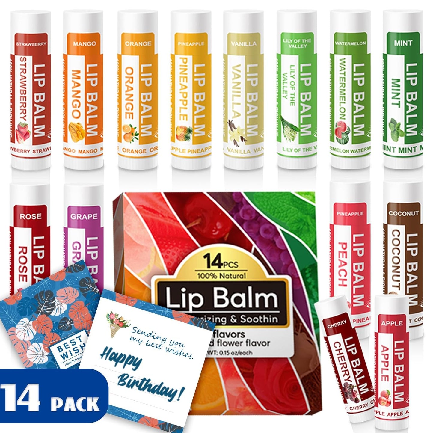 Yopela Natural Lip Balm Set | 14 Pack with Vitamin E & Coconut Oil - Moisturizing & Soothing for Chapped Lips - Perfect Valentine's Gift